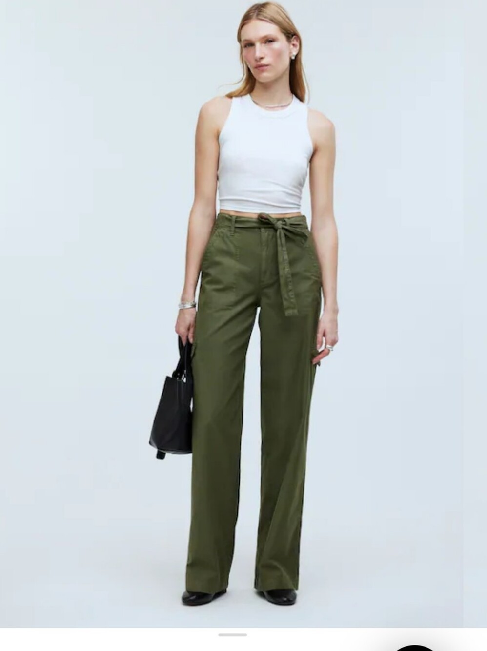 Madewell (Like New) High-Rise Olive Tie-Waist Wide Leg Pants - Women